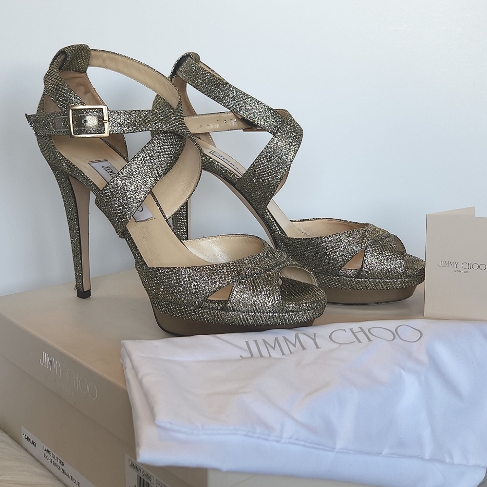 Jimmy Choo Metallic Platform Strappy sandals 39.5